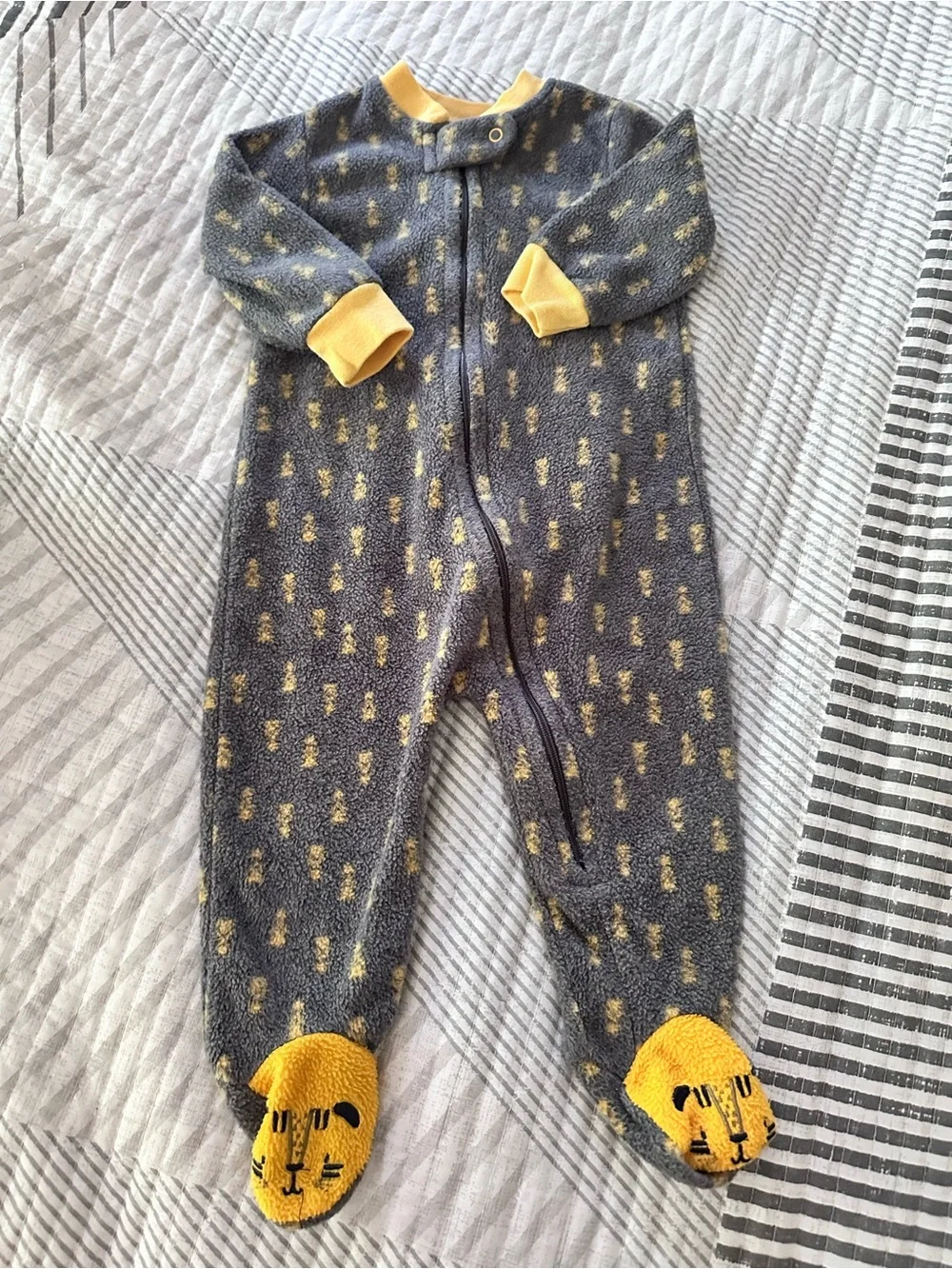 Rene Rofe Light Blue & Charcoal Footed Baby One-Pieces (Pair)